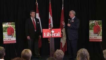 Former Prime Minister Paul Martin (right) joined Federal Liberal Candidate Allan Thompson in Goderich (Photo by George Zoethout)