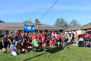 Athletes and supporters get ready to start the 2018 Torch Run from the Wingham OPP Detachment. (Huron County OPP photo) 