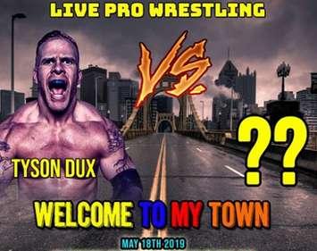 Tyson Dux participated in the recent WWE Cruiserweight Classic tournament, and is offering an open challenge on May 18th (Photo from Huron Wrestling Entertainment)