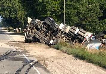 Truck crash on Perth Line 86 near Molesworth on August 20, 2019 (Perth County OPP photo)