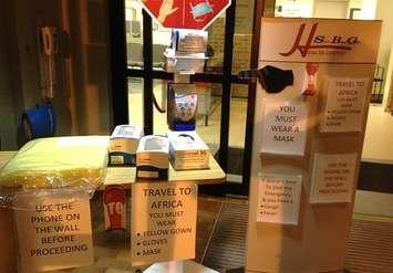 The Ebola station in the entrance to the emergency department at the
Kincardine hospital.
Photo by Jordan McKinnon