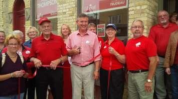  Huron-Bruce Liberal Candidate Allan Thompson (centre) opened a volunteer campaign office in Exeter. (By Bob Montgomery