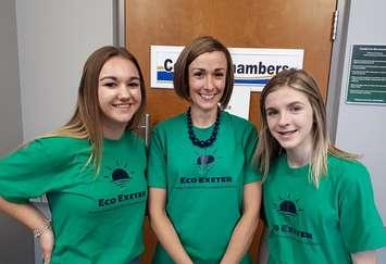 EcoExeter's 2019 Team: Madelyn Rau, student (left); Amanda Keller, teacher;  (Centre) Ava Overholt, student (right)  (photo by Bob Montgomery)