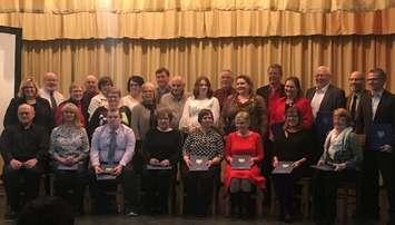 Huron-Bruce MPP Lisa Thompson (far left) with the 2018 Remarkable Citizens Award winners in the Teeswater Town Hall theatre, January 16th, 2019 (Photo by Ryan Drury)