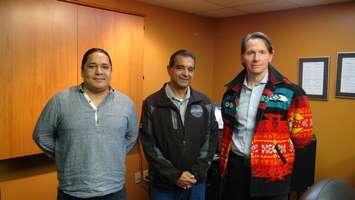 Saugeen Ojibway Officials From Left:
Resources Mgr. Doran Ritchie, Chief Lester Anoquot, Environmental Office Mgr. Michael Johnston. (Photo by Kirk Scott)