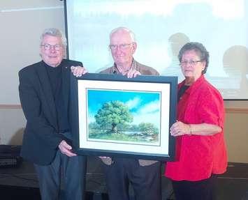 (Left to right) George Irvin, Vice-Chair ABCA, Mels van der Laan,  Ruthanne van der Laan - last year's ABCA Conservationists of the Year. (Bob Montgomery photo)