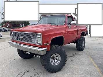 Red, lifted 1987 C10 was stolen from a residence on Highway 9 in Walkerton. Police say it has a loud exhaust. Photo courtesy of the OPP.