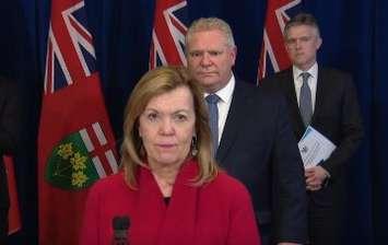 Deputy Premier and Minister of Health Christine Elliott speaking at news conference. March 28, 2020.