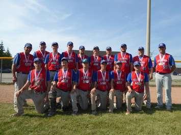 The Chepstow Lang Farms Midgets earn silver at the OASA Tournament in Jarvis in July of 2017. (Photo by Gary Ballagh)