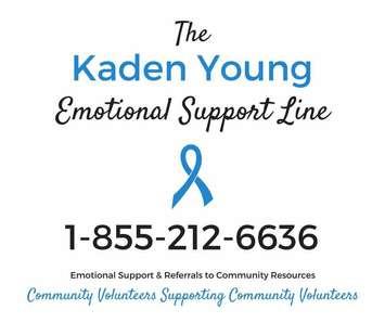 A posting on Facebook about the support line set up for volunteers who help in the search. (Image via Facebook  Page - Search For Kaden)