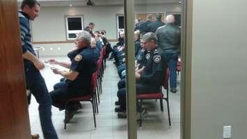 North Huron Firefighters packed into a meeting at the Emergency Services Training Centre in Blyth