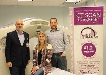 (left to right) Paul Rosebush - SBGHC President and CEO, Brittany Buehlow - Walkerton & District Hospital Foundation, Trevor Filsinger - Manager, Diagnostic Imaging (photo submitted) 