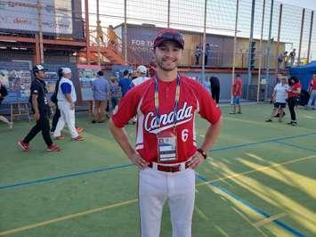 Mitchell native Tyler Pauli on the field for opening ceremonies in the Czech Republic for the 2019 WBSC World Softball Championship. June 13th, 2019 (Photo by Steve Sabourin)