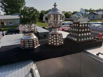 The Conn Smyth Trophy, Frank J. Selke Trophy and Clarence S. Campbell Bowl (Photo by Adam Bell)