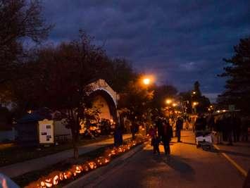 Carved Pumpkins line both sides of Veterans Drive in Stratford during the 5th Annual Pumpkin Parade. (Photo contributed by the Stratford Civic Beautification & Environmental Awareness Committee)
