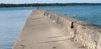 The break wall protecting the Port Elgin beach from Lake Huron. (Photo by Jordan Mackinnon)