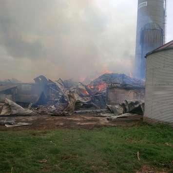 A barnfire northeast of Stratford on Wednesday, May 13th, 2015. Photo courtesy of @ChiefBillHunter.