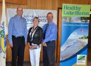 (Left to right) Huron-Bruce M.P. Ben Lobb;  Ute Stumpf, Vice-Chair of Ausable Bayfield Conservation Authority Board of Directors;  and Brian Horner, General Manager and Secretary-Treasurer of Ausable Bayfield Conservation Authority.
ABCA photo.