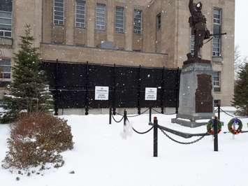 The new enclosure on the side of the Huron County Courthouse in Goderich, in advance of the murder trial of Boris Panovski. (Photo by Bob Montgomery)