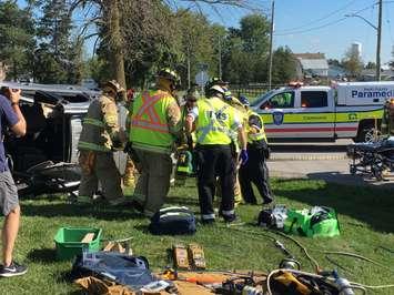 Crews demonstrating how local fire, paramedics and police respond to motor vehicle collisions in Mitchell, as part of a special event hosted by Perth County OPP. September 17th, 2018 (Photo by Ryan Drury)