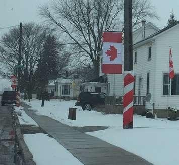 The streets of Monkton showing Canadian pride as Corbyn Smith goes for gold with the Paralympic hockey team. (Photo courtesy of Karen Clarke)