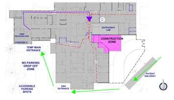 The site map showing the temporarily relocated main entrance to the Kincardine Hospital, beginning February 2nd, 2021 (Photo submitted)