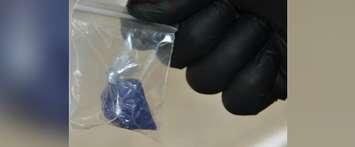 A baggie with powdered Fentanyl. (Photo courtesy of the Chatham-Kent Police Service)