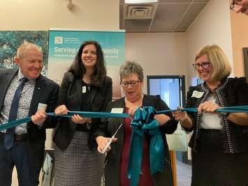 From left to right: Stratford Mayor Martin Ritsma, CMHA Ontario CEO Camille Quenneville, CMHA Huron Perth Addiction and Mental Health Services CEO Catherine Hardman, and Supervisor Claudia den Boer. Photo by Bob Montgomery