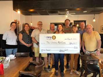 Pictured L to R- Past-President Kaitlyn Shular, our newest Rotarian Hillary Trudeau, President-Elect Randy Bird, Rotarian Rob Dunlop, Current President Jessica Carter, Rotarian Kevin Carter, Rotarian Erin Zorzi, Treasurer Mike Bolton, and Rotarian Kent Milroy."
