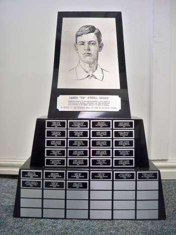 The Tip O'Neill Award presented by the Canadian Baseball Hall of Fame. Photo courtesy of the Canadian Baseball Hall of Fame.
