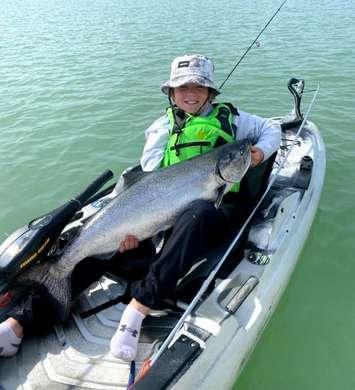 12-year-old Jack Taylor catches a 20.5 pound King Salmon off Ipperwash - Apr 10/21 (Photo courtesy of Trevor Taylor)