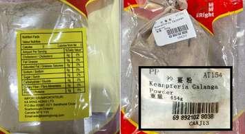 Mr. Right brand Keampferia Galanga Powder. Photo courtesy of the Canadian Food Inspection Agency.