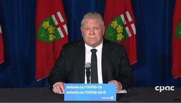 Premier Doug Ford announced tighter COVID-19 restrictions. April 16, 2021. (Capture via CPAC YouTube) 