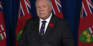 Ontario Premier Doug Ford speaks at a news conference regarding negotiations with education workers, November 8, 2022. Photo from Government of Ontario YouTube channel. 