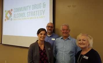 (Left to Right) Alison Govier (Coordinator of the Community Drug & Alcohol Strategy); David Roy (Co-Chair of the Community Drug & Alcohol Strategy and Program Director of Addiction Services at HopeGreyBruce); Mike Devillaer (Peter Boris Centre for Addictions Research, McMaster University); Barb Fedy (Co-Chair of the Community Drug & Alcohol Strategy and Director of Grey County Social Services) (photo submitted) 