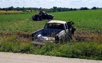 Collision scene Wednesday at Concession 16 and Sideroad 15, Mapleton.  (Wellington County OPP photo)  
