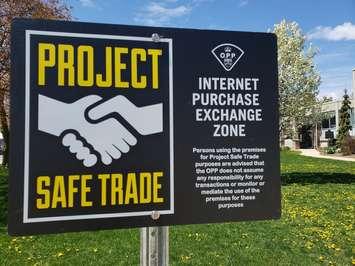 The newly established Safe Trade Zone for online exchanges and purchasing in North Perth, located at the municipal office and OPP station at 330 Wallace Avenue North in Listowel. (Photo courtesy of Perth County OPP)