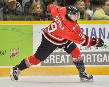 Ethan Szypula of the Owen Sound Attack. Photo by Terry Wilson / OHL Images.