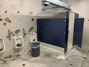 The washrooms at Bannister Park in Goderich were damaged sometime overnight October 2nd, 2021. (Image courtesy of Huron County OPP)