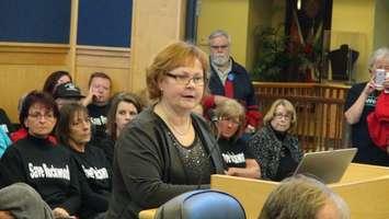 Former Grey County Director of Long Term Care Lynne Johnson speaks at County Council in 2017 (Photo by Kirk Scott)