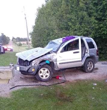 Jeep Liberty involved in a crash on June 10, 2017 which sent four teenagers to hospital. (Photo courtesy Wellington OPP)
