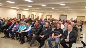 Chesley residents listen to the plan for a new bridge at a public meeting on March 8, 2018. (Photo by Kirk Scott)