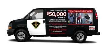Image of a van that Ontario Provincial Police will be driving through communities across the province in a bid to gain information about the murder of 65-year-old Frederick John Hatch.