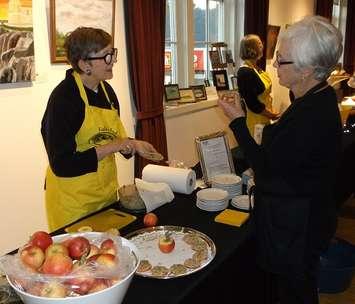 Jenny Amy (left) of Southampton describes some of the ingredients of her appetizers to another member of the Grey Bruce Agricultural and Culinary Association at the 2015 Field to Fork Experience at Meaford Hall.
(Photo by James Armstrong)