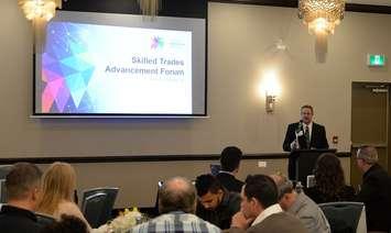 Pierre Valley, the Nuclear Innovation Institute’s new Talent Development Officer, introduces the roundtable session at the recent Regional Skilled Trades Advancement Forum. (photo submitted) 
