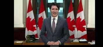 Prime Minister Justin Trudeau discusses the Windsor EV battery project via videolink from Ottawa, March 23, 2022. Courtesy Canadian Innovation/Facebook.