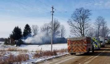 Grey-Bruce OPP officers, alongside Grey Highlands Fire Department and Grey County Paramedics, on scene at a residential fire. January 9th, 2020 (Photo courtesy the OPP)