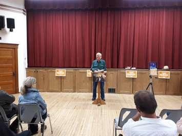 Huron-Bruce NDP candidate speaking at the riding's nomination meeting in Goderich on September 5, 2019. (Photo by Bob Montgomery)