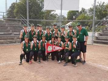 The Milverton AW Millwright Ladies softball squad celebrate their second straight PWSA Intermediate Tier 2 championship. (Photo submitted by Jeff LeBlanc)