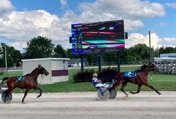 Vic Hayter Memorial Trot Finish - Scene A Magician taking the win on Sunday, August 30th, 2020 (Photo provided by Clinton Raceway)